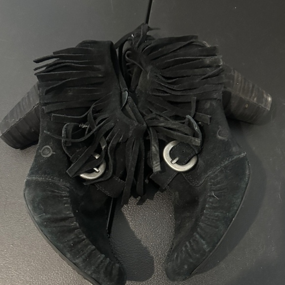 Born Black Suede Fringe Ankle Booties